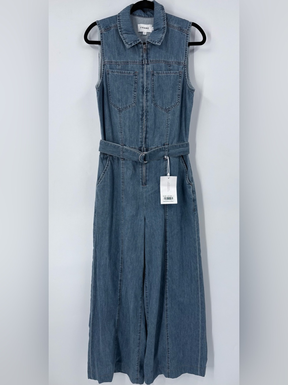 FRAME Sleeveless Wide Leg Denim Jumpsuit
